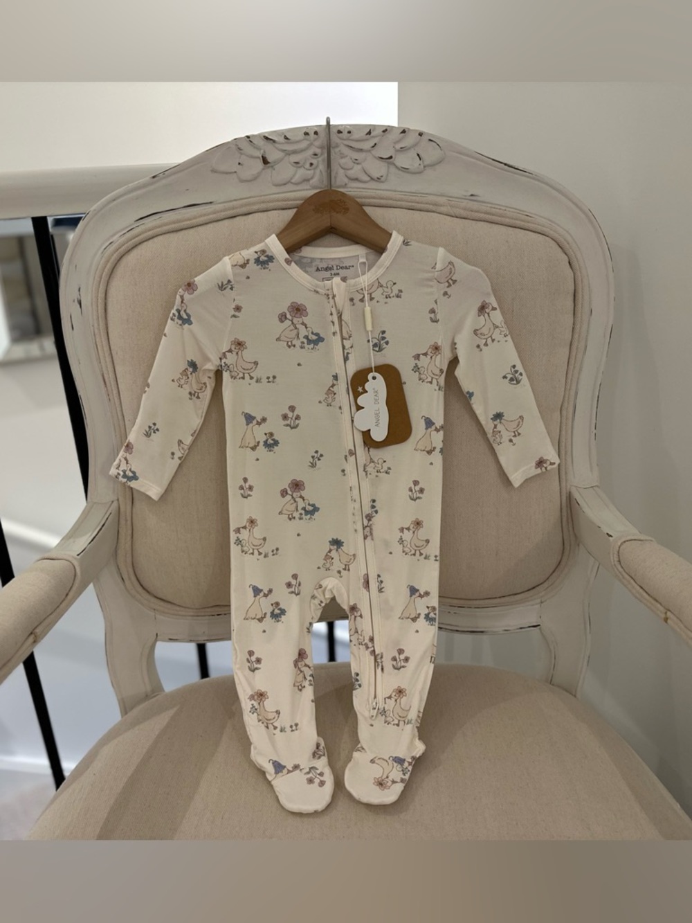 🤍 3~6 Mth Flower Ducklings 2 Way Zipper Footie Angel Dear NWT